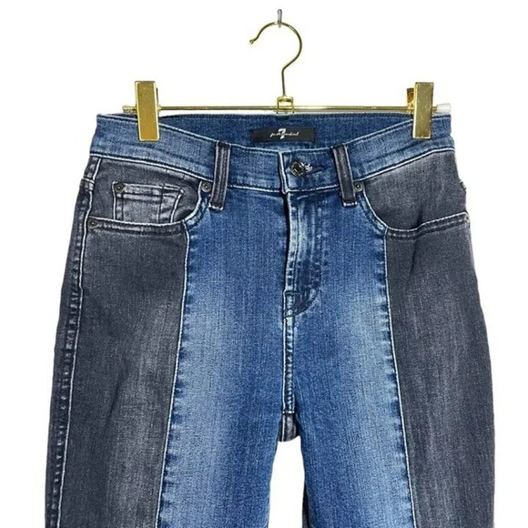 7 For All Mankind Two Tone Mid-Rise Ankle Jeans in Black and Blue Size 24 - Picture 9 of 12